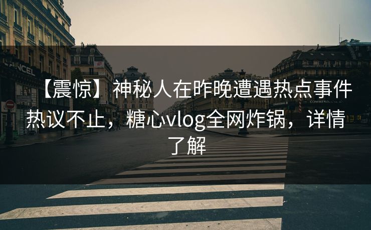 【震惊】神秘人在昨晚遭遇热点事件热议不止，糖心vlog全网炸锅，详情了解